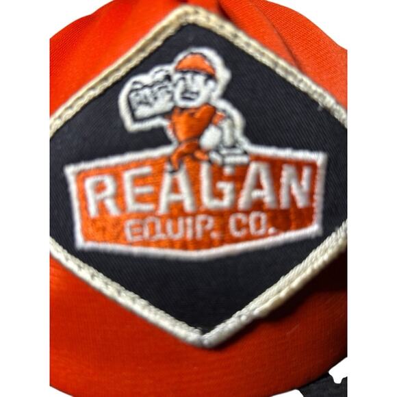 Vintage Reagan Equipment Co. Snapback Dad Hat Trucker Cap Orange Black Mesh 80s - Picture 2 of 8